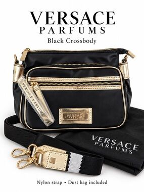 Versace Parfums Black Gold faux leather Bag Nylon Strap & Dust Bag NWOT